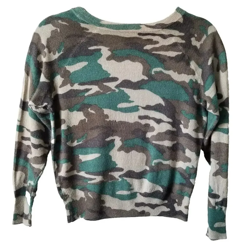 J Crew Women Green Camo Merino Wool Sweater XS Preppy Cozy Classic Casual